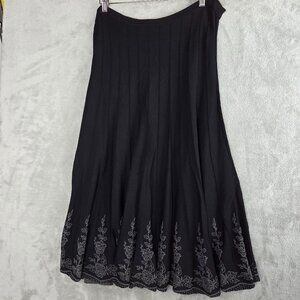 Black Floral Embroidered Knit Maxi Skirt